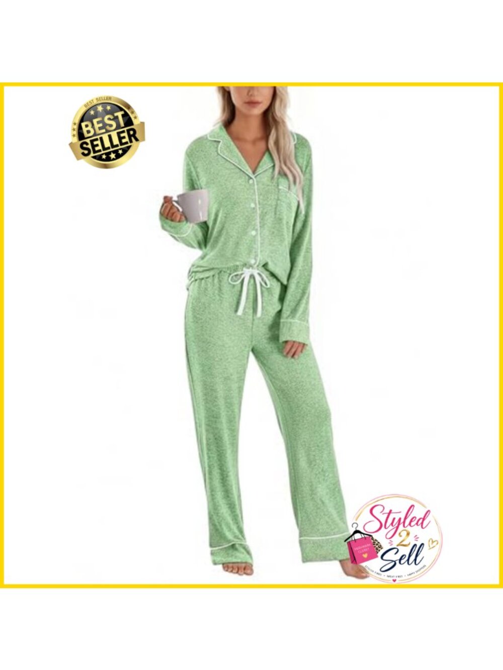 Women's Soft Cozy Long Sleeve Button Down Pajama Set with Pockets